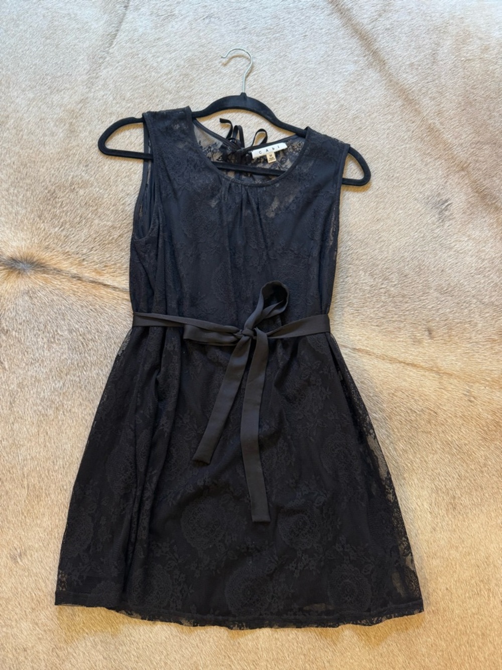 CAbi Black Lace Sleeveless Belted Mini Dress/Tunic Size M